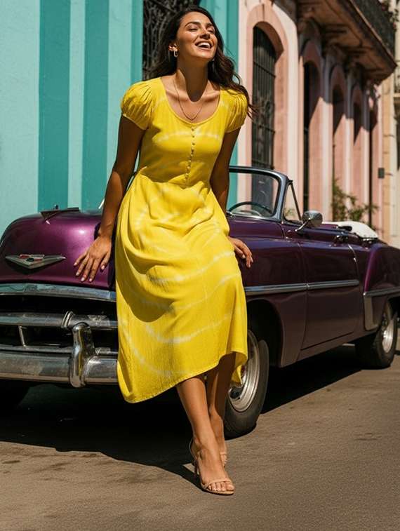 women printed round neck fit and flare dress - 22318671 -  Standard Image - 2