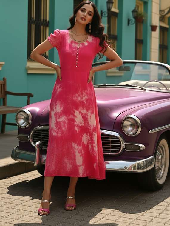 women printed short sleeves fit & flare dress