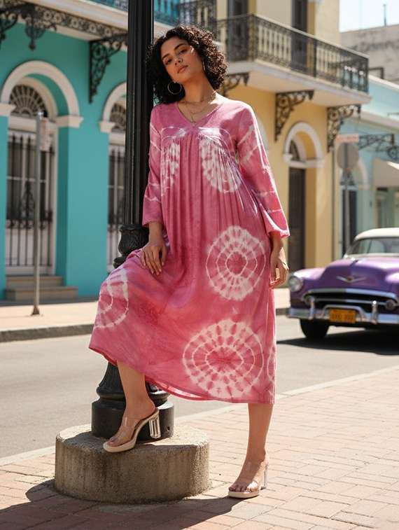 women printed three quarter sleeves fit & flare dress