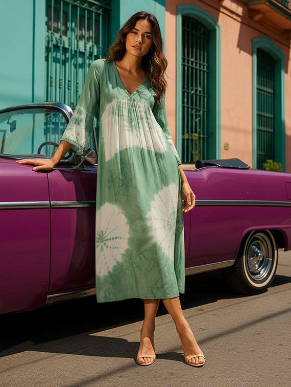 women printed three quarter sleeves fit & flare dress