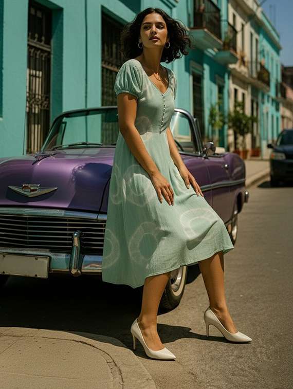 women printed short sleeves a-line dress - 22318683 -  Standard Image - 2