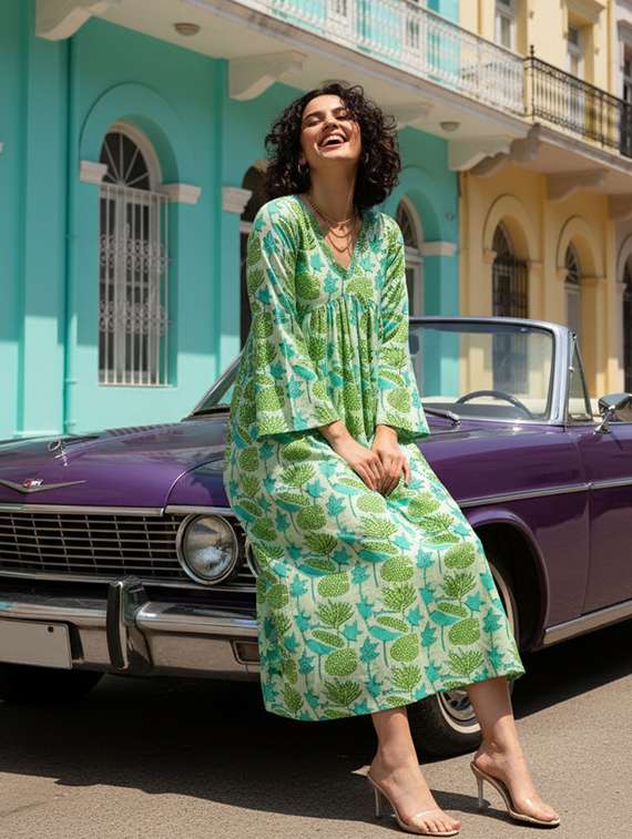 women printed long sleeves a-line dress - 22318685 -  Standard Image - 2