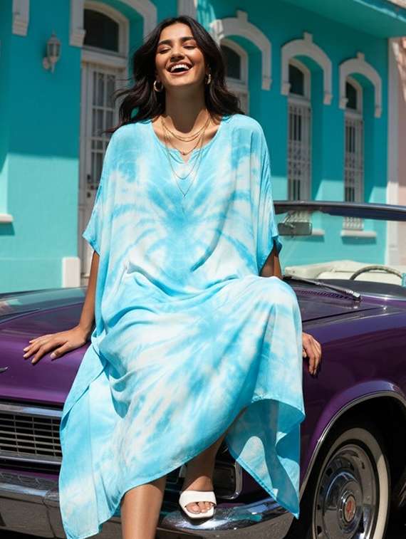 women printed kimono sleeve kaftan dress - 22318694 -  Standard Image - 2