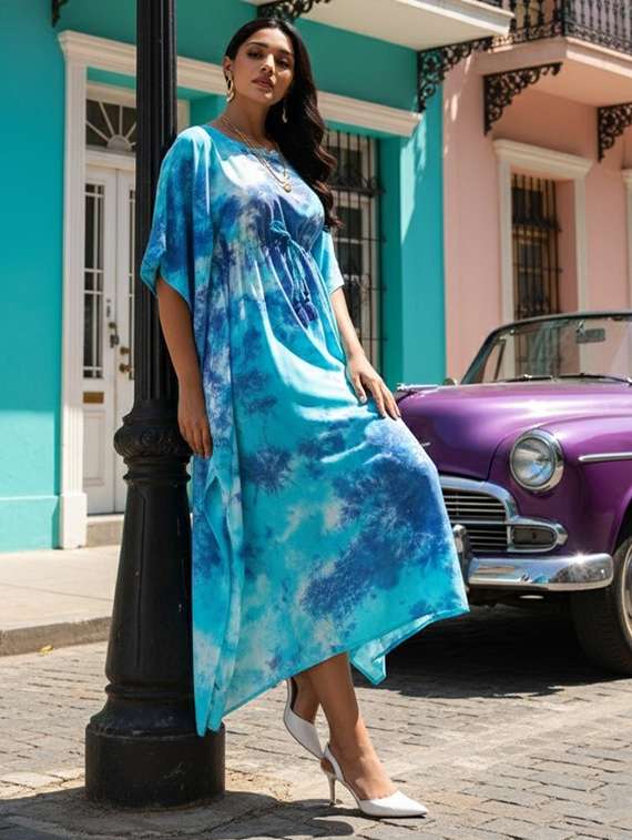 women printed kimono sleeve kaftan dress - 22318696 -  Standard Image - 2