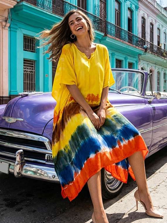 women printed kimono sleeve kaftan dress - 22318697 -  Standard Image - 2