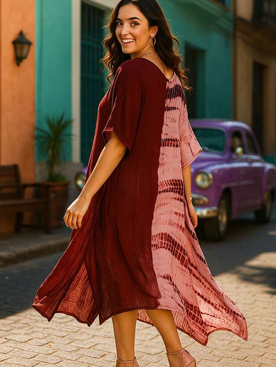Women Printed Kimono Sleeve Kaftan Dress - 22318706 -  Standard Image - 2