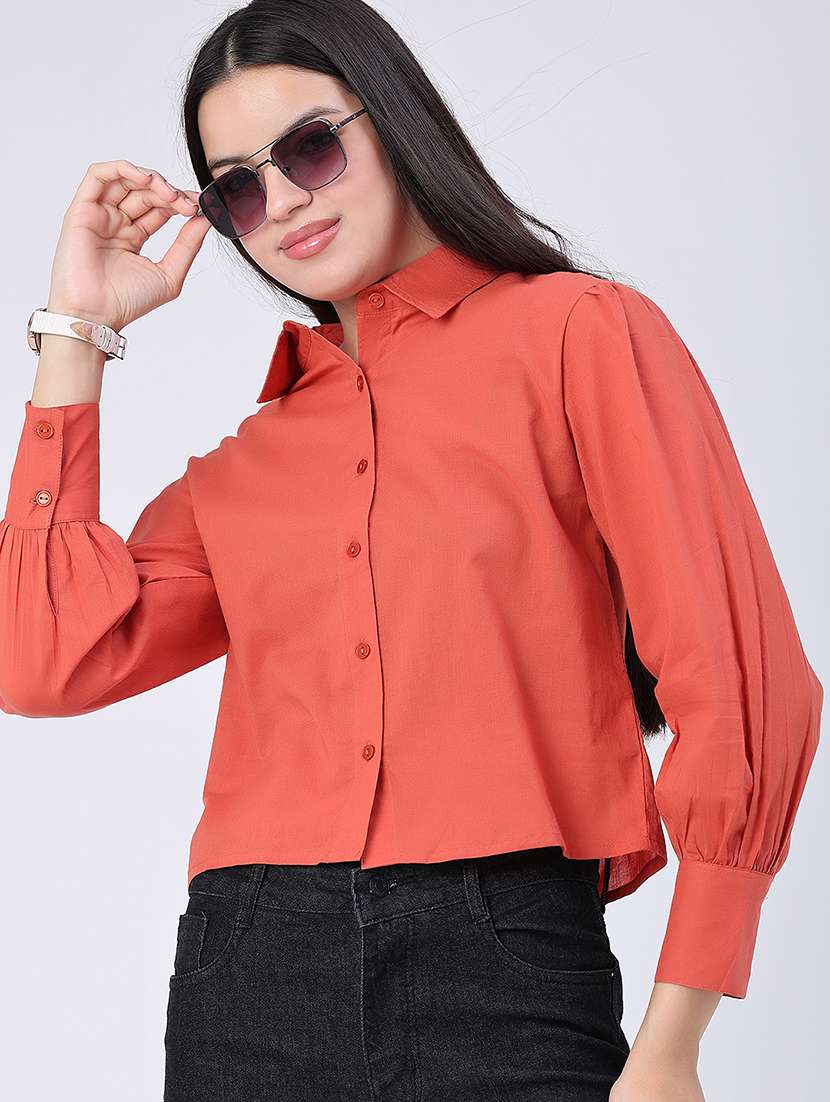 women solid three quarter sleeves regular shirt
