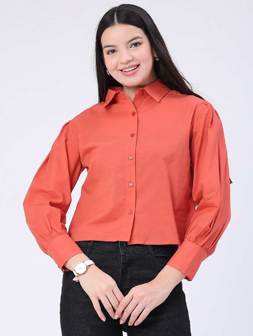 Women Solid Three Quarter Sleeves Regular Shirt - 22318988 -  Standard Image - 2