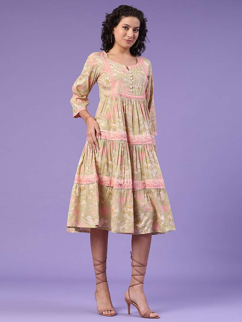 green cotton tiered  dress - 22319042 -  Standard Image - 2