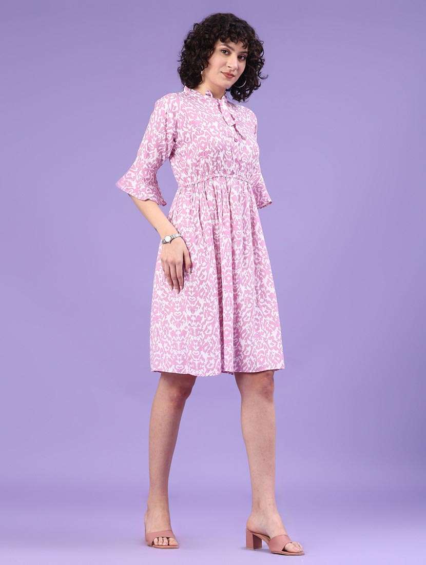 women printed bell sleeve a-line dress - 22319047 -  Standard Image - 2