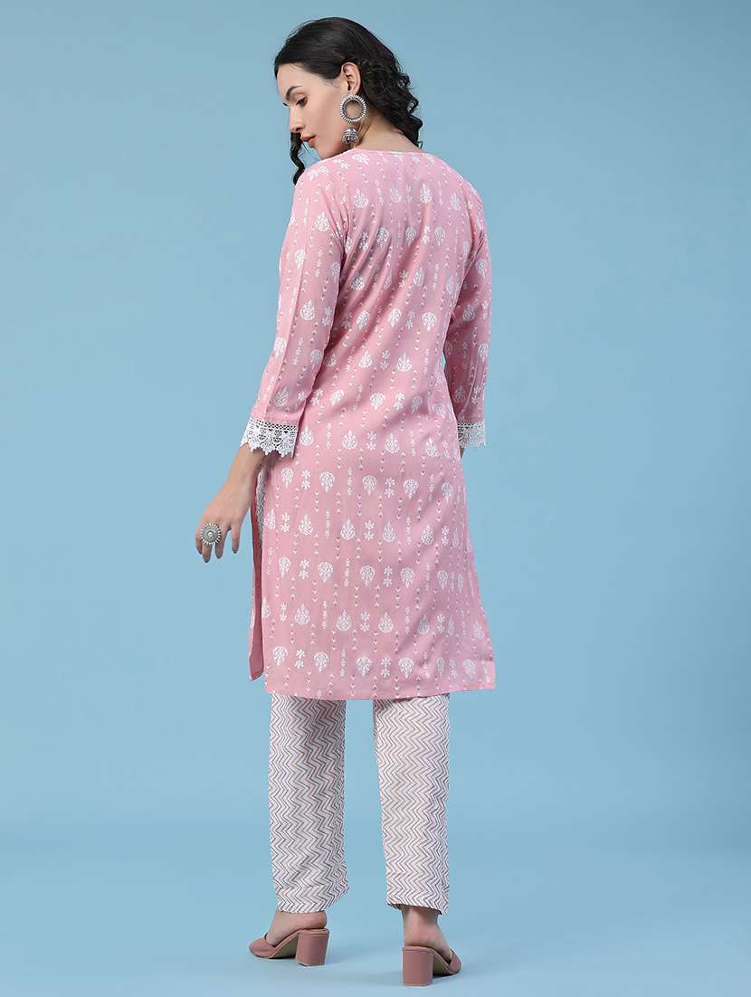 women printed three quarter sleeves kurta pant set - 22319119 -  Standard Image - 2