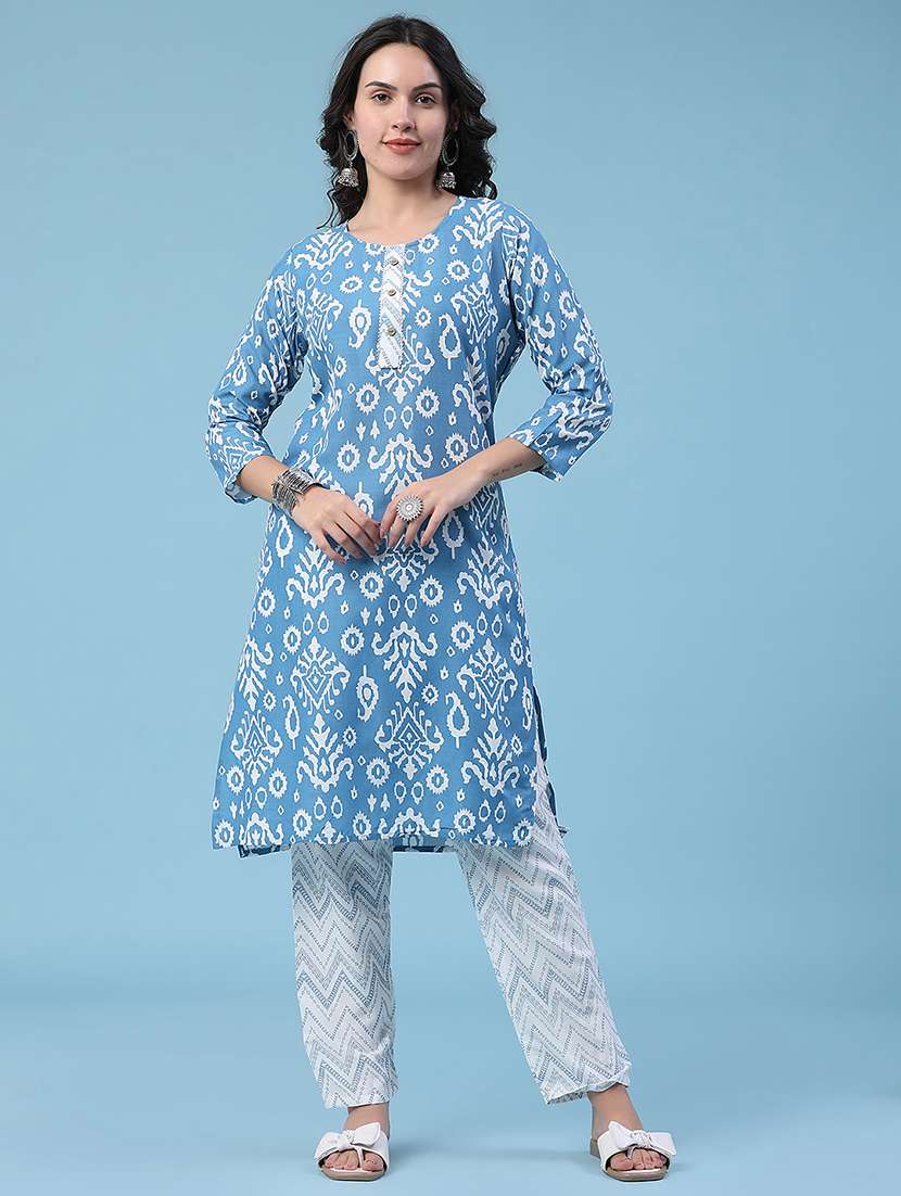 women printed three quarter sleeves kurta pant set - 22319124 -  Standard Image - 2