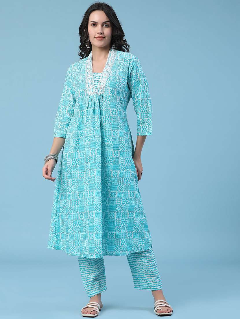 women printed three quarter sleeves kurta pant set - 22319127 -  Standard Image - 2