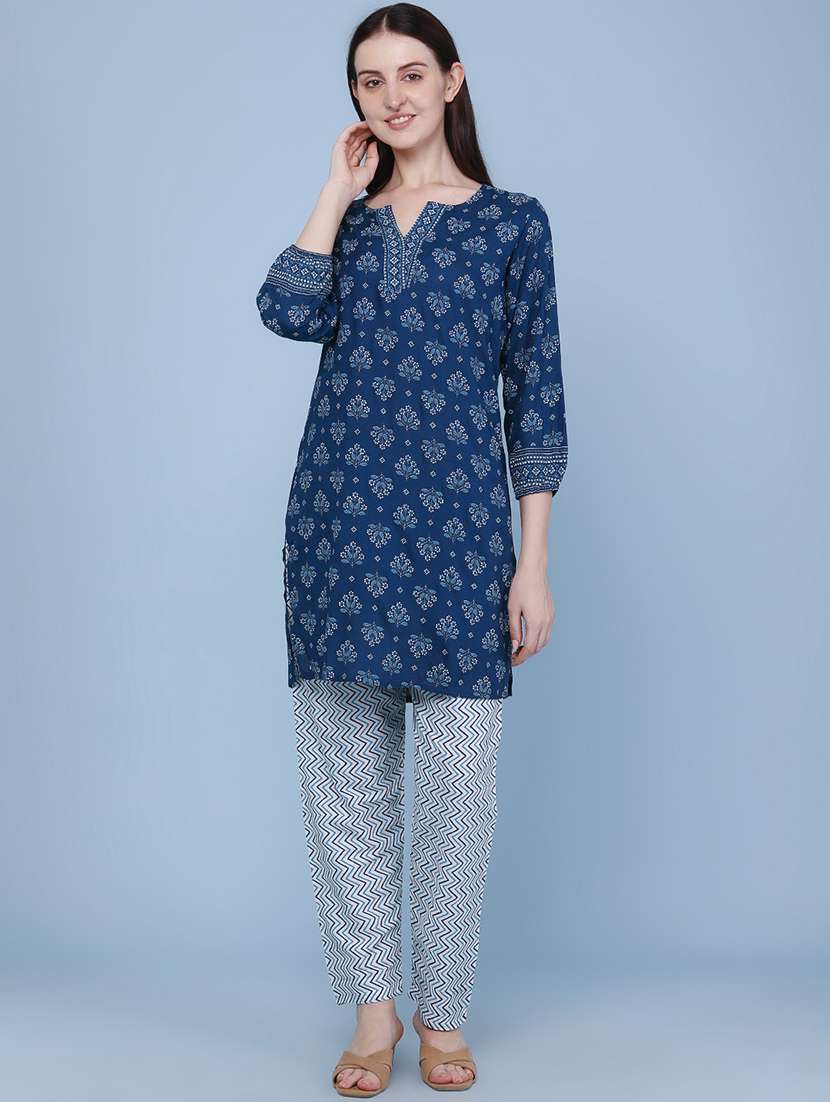 women printed three quarter sleeves straight kurti - 22319134 -  Standard Image - 2