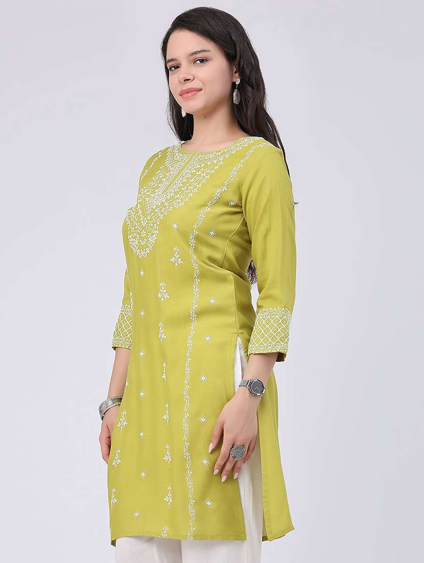 women printed three quarter sleeves straight kurta - 22319137 -  Standard Image - 2