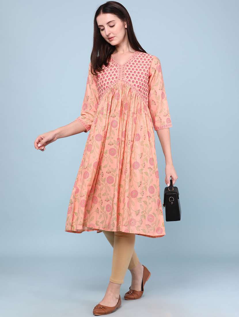 Women Printed Three Quarter Sleeves A-line Kurta - 22319138 -  Standard Image - 2