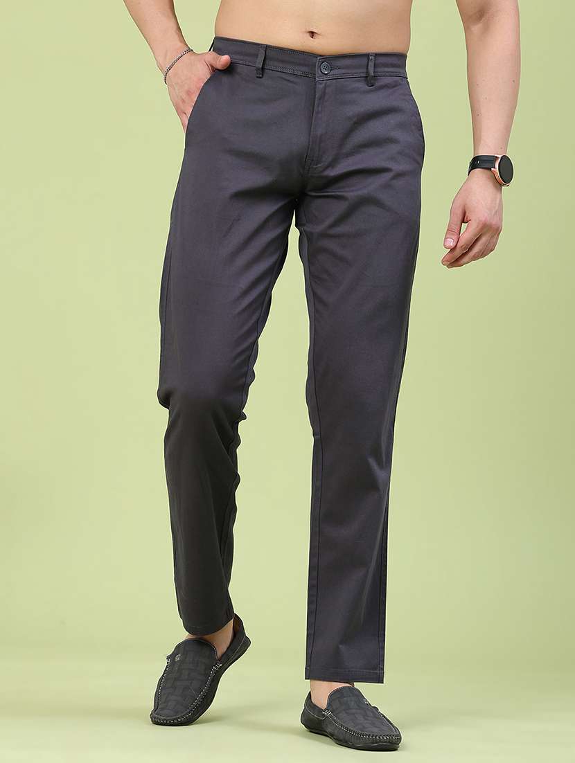 men solid mid rise chinos casual trouser