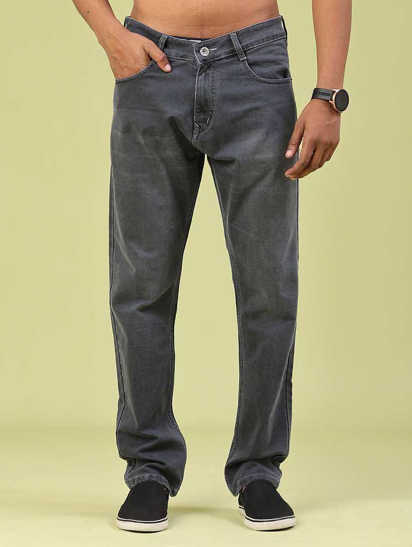 men washed mid rise full length jeans