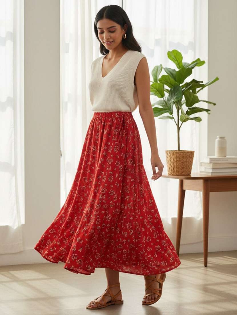 women printed mid rise flared maxi skirt - 22319229 -  Standard Image - 2