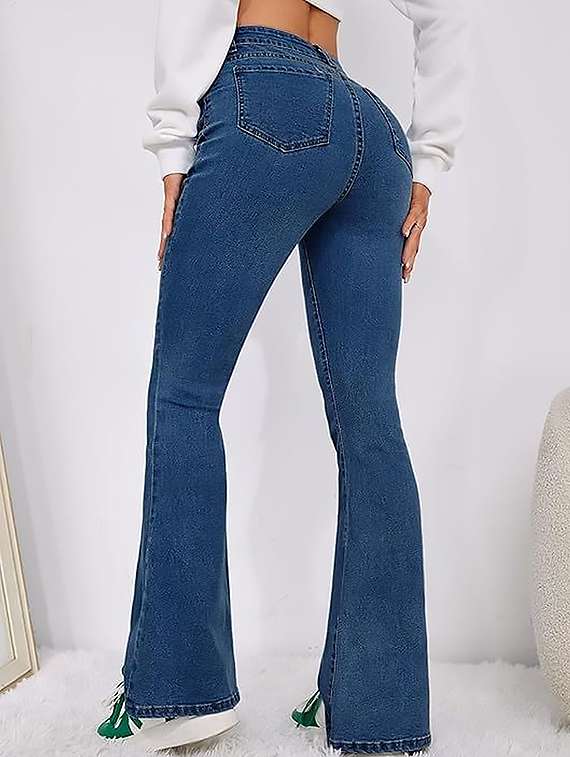 women solid high rise bootcut jeans - 22319237 -  Standard Image - 2