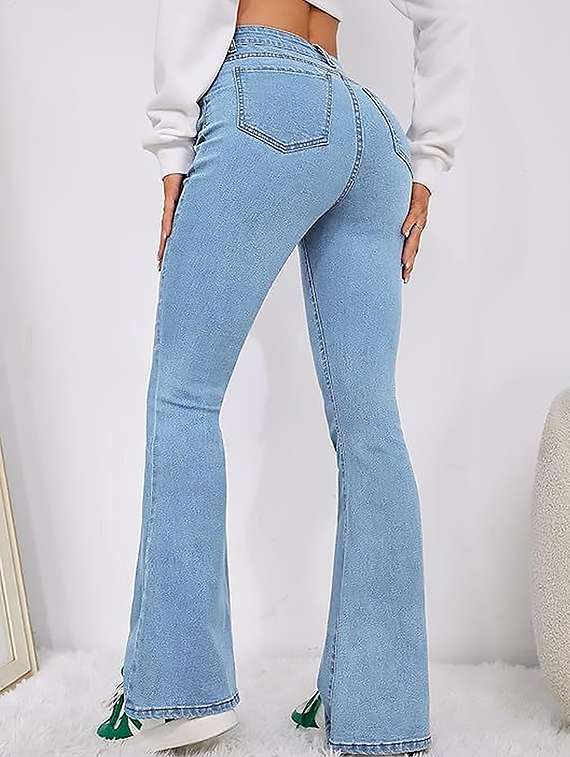 women plain high rise bootcut jeans - 22319238 -  Standard Image - 2
