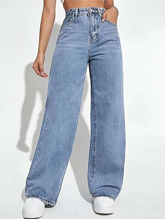 women plain high rise wide leg jeans
