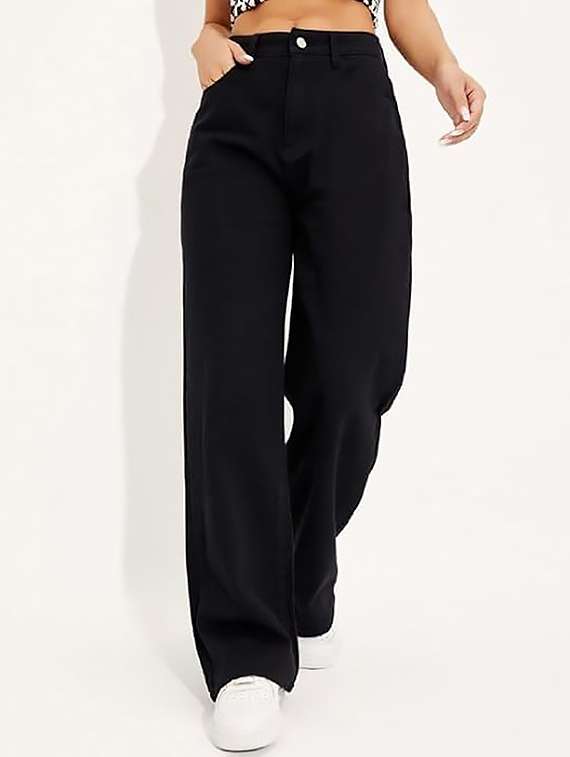 women plain high rise wide leg jeans