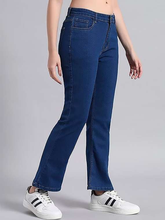 women solid mid rise bootcut jeans
