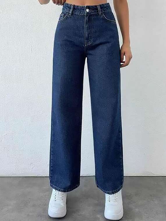 women plain high rise wide leg jeans