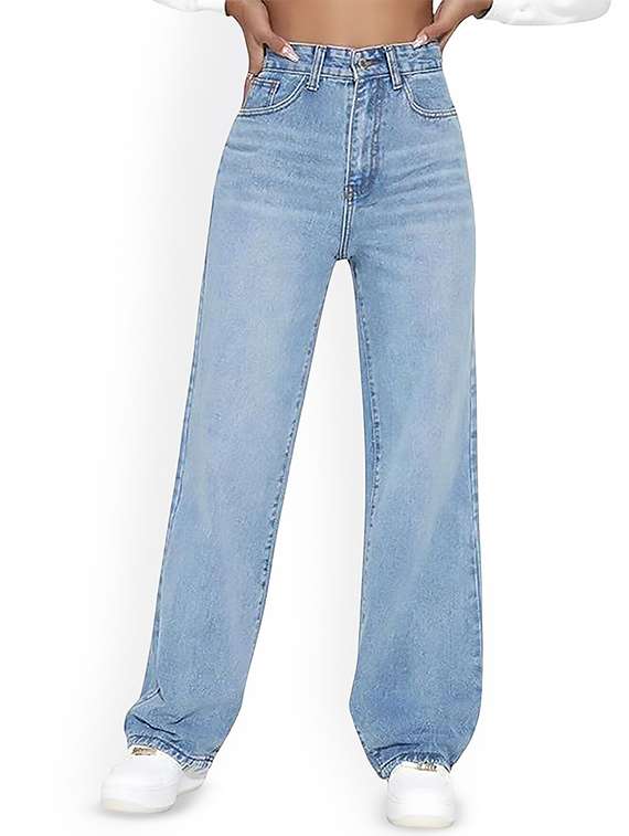 women washed high rise wide leg jeans