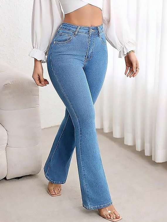 women plain high rise bootcut jeans - 22319259 -  Standard Image - 2