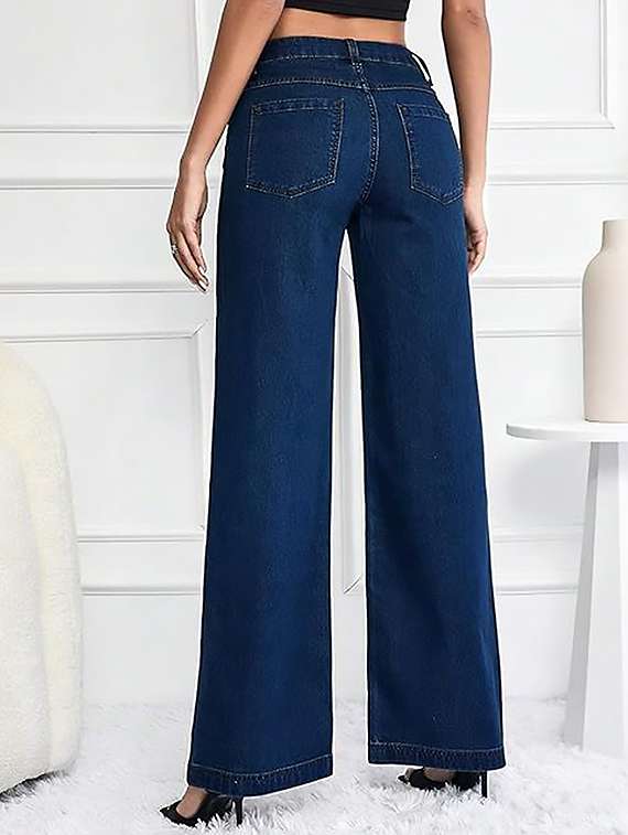 Women Plain High Rise Wide Leg Jeans - 22319261 -  Standard Image - 2