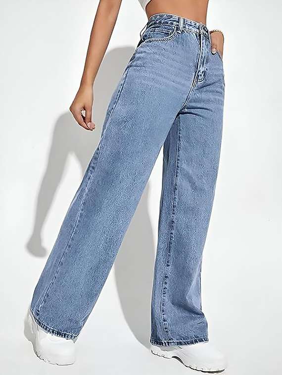 women plain high rise wide leg jeans - 22319262 -  Standard Image - 2