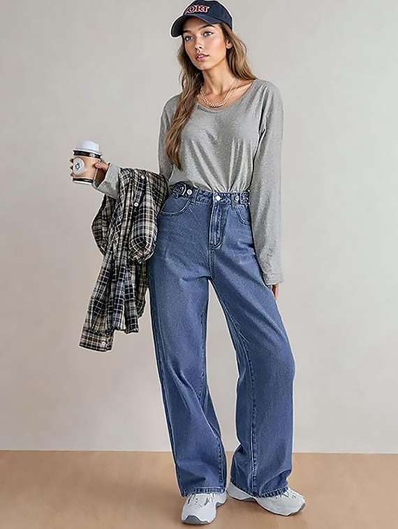 women plain high rise wide leg jeans - 22319264 -  Standard Image - 2
