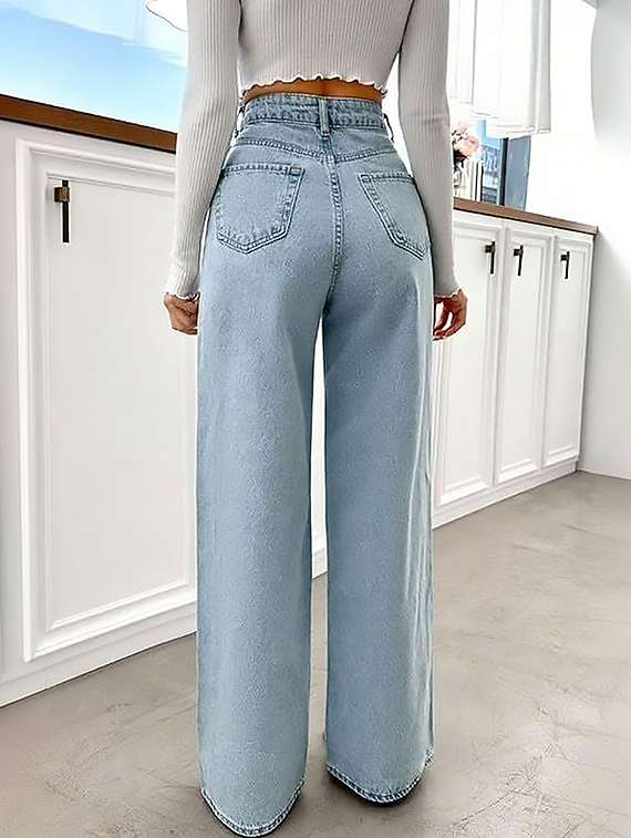 women plain high rise wide leg jeans - 22319270 -  Standard Image - 2