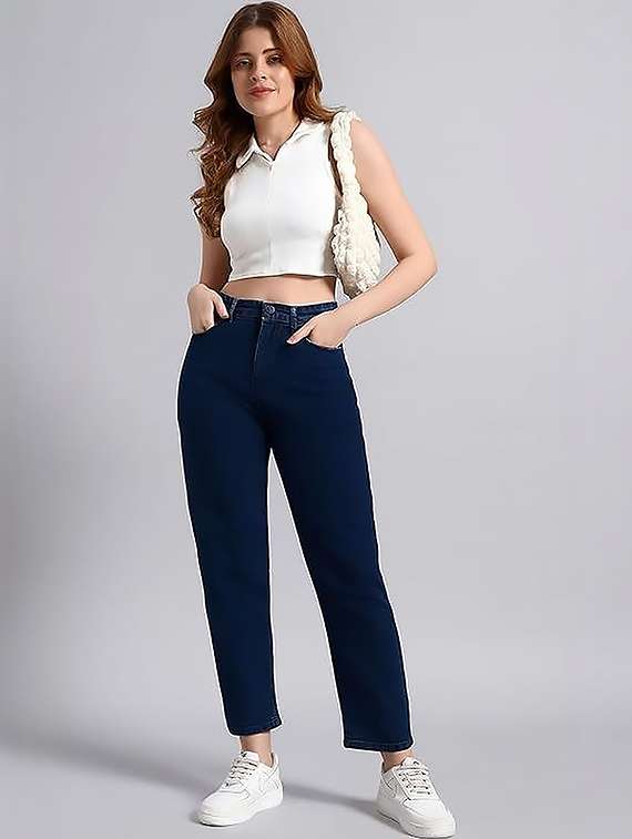 women solid high rise straight jeans - 22319280 -  Standard Image - 2