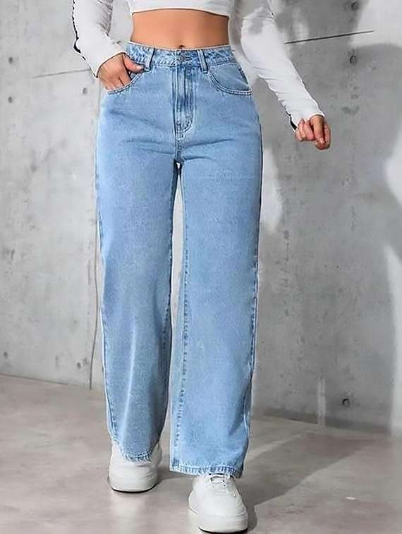 women plain high rise wide leg jeans
