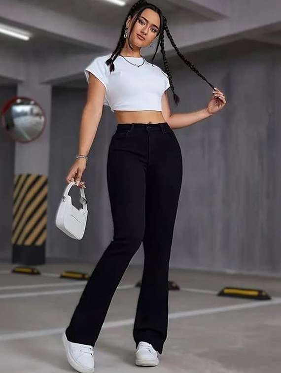 women solid high rise bootcut jeans - 22319299 -  Standard Image - 2