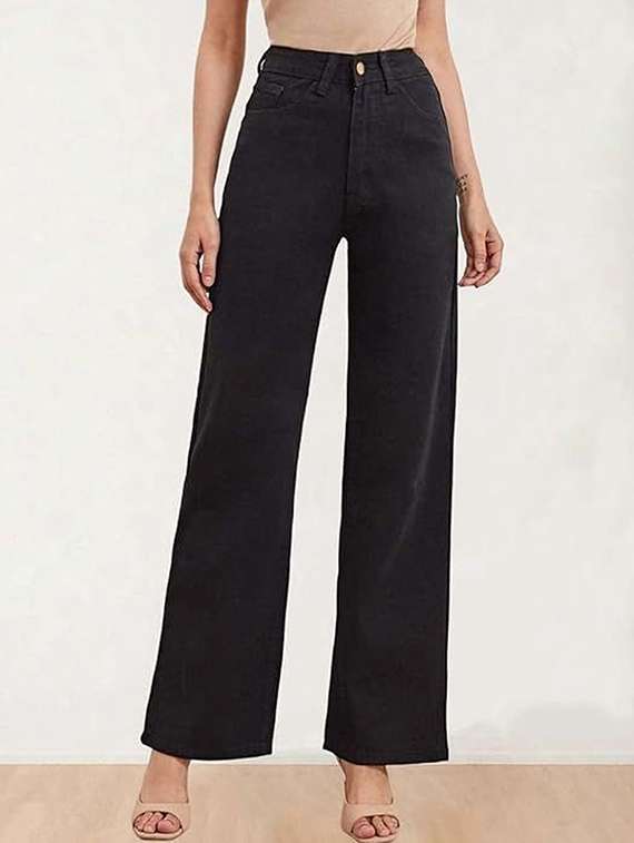 women solid high rise wide  leg jeans
