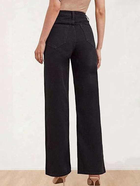 women solid high rise wide  leg jeans - 22319307 -  Standard Image - 2