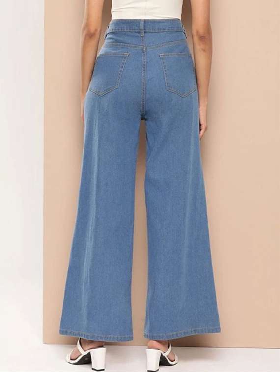 women solid high rise wide leg jeans - 22319312 -  Standard Image - 2