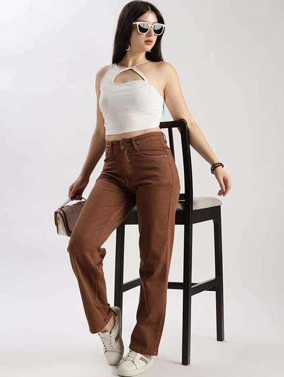 women solid high rise straight jeans - 22319319 -  Standard Image - 2