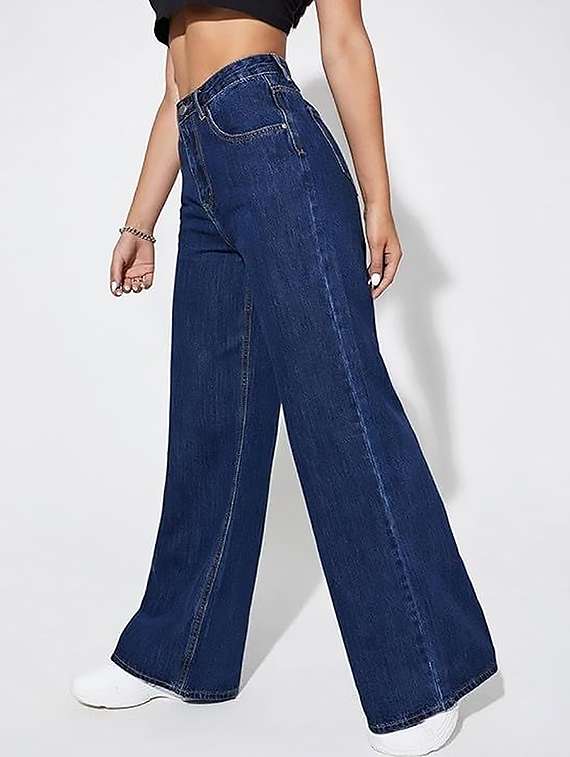 women plain high rise wide leg jeans - 22319338 -  Standard Image - 2