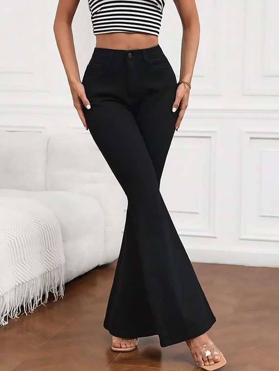 women plain high rise bootcut jeans