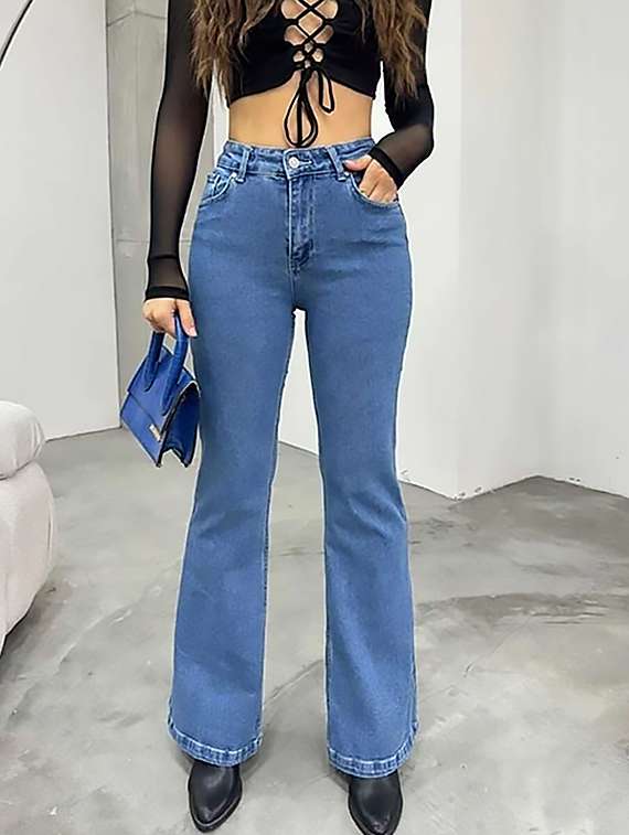 women plain high rise bootcut jeans