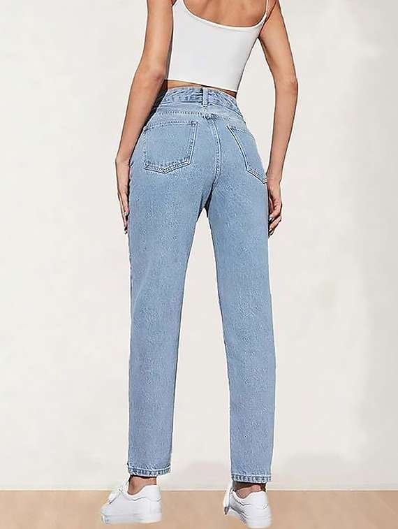 women solid high rise straight jeans - 22319345 -  Standard Image - 2
