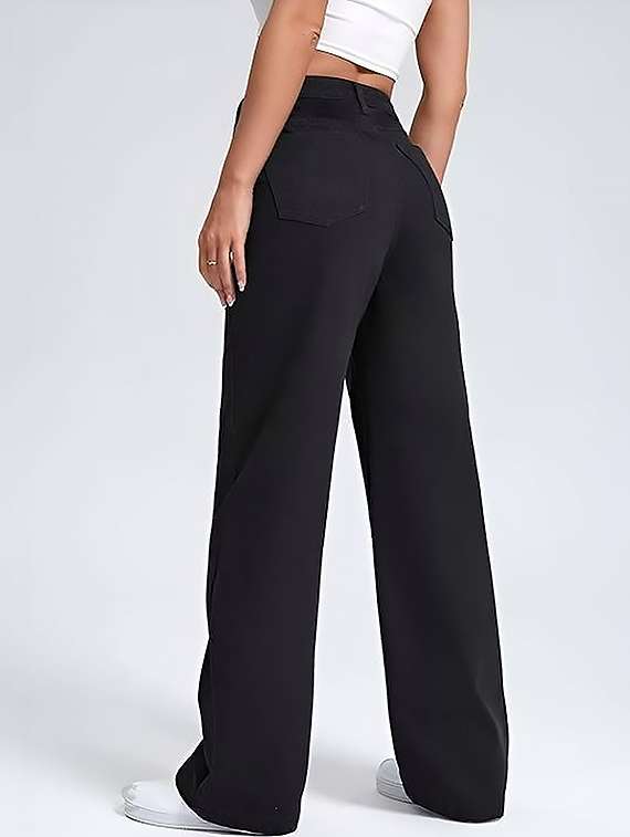 women plain high rise wide leg jeans - 22319347 -  Standard Image - 2