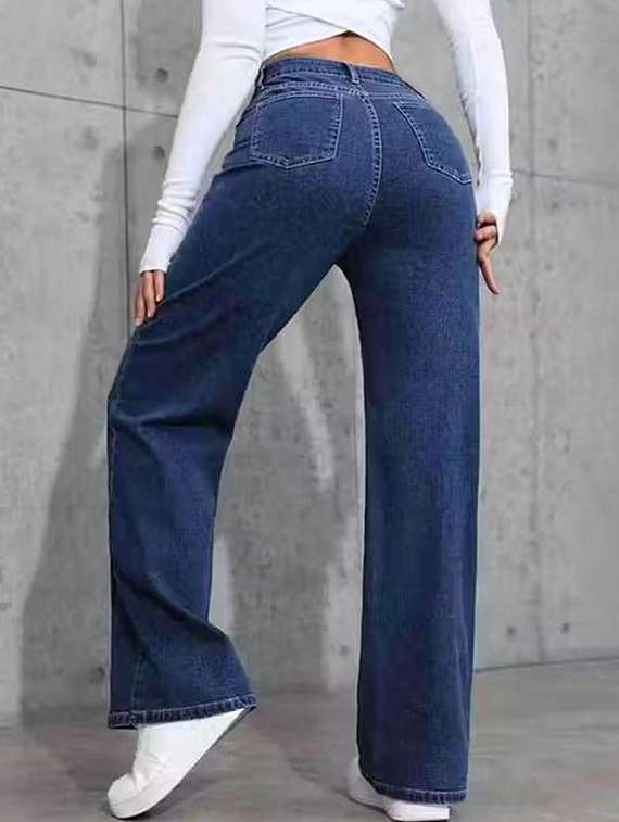 women solid high rise straight jeans - 22319348 -  Standard Image - 2