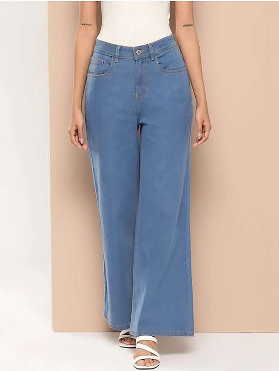 women plain high rise wide leg jeans