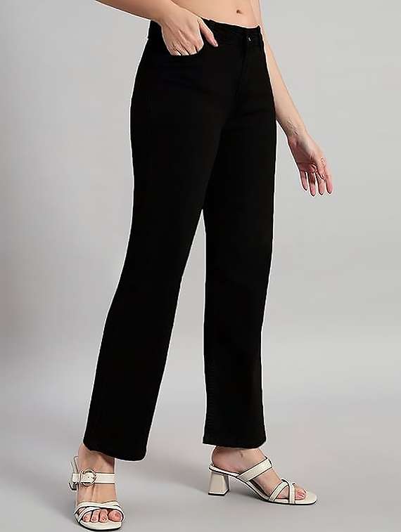 women solid high rise straight jeans